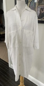 Vtg Tuftees White Chenille Terry Swim Cover Robe Housecoat Front Pocket USA Sz S - Picture 1 of 16