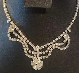 Art Deco Clear Rhinestone Choker Necklace Vintage Unsigned - Foto 1 di 5