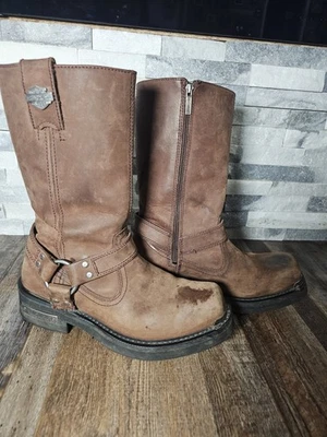 Botas de motocicleta Harley Davidson Landon para hombre arnés de cuero marrón talla 10,5 Foto 1 de 4