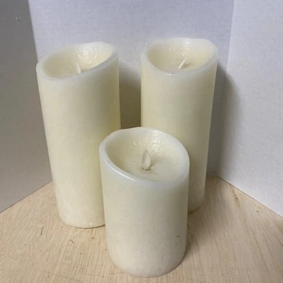 3 Liown White Pillar Battery Operated Moving “Flame” Candles 9” 5.5” (no remote) - Image 1 of 4