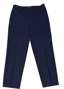 ST. JOHN Caviar Emma Pants 10 Blue Crepe Marocain Straight Leg Wool Spandex - Picture 1 of 7