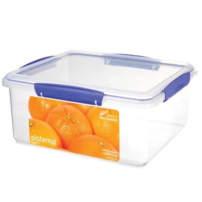Contenedor hermético de almacenamiento de alimentos Sistema KLIP IT 5L, transparente con clips azules Foto 1 de 4