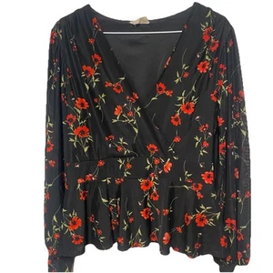Ember Top Women’s L Sheer Mesh Long Sleeve Top Corset Waist Boho Print Y2K - Picture 1 of 10