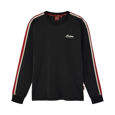 T-shirt uomo moto indiano maniche a righe copricapo manica lunga, nero - Immagine 1 di 4