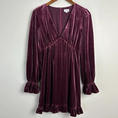 Mini Vestido Babydoll Terciopelo Pequeño Polvoriento Rosa Profundo V Volantes Hada Cachicho Foto 1 de 4