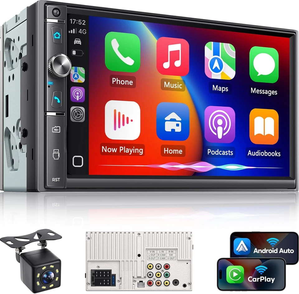 Double Din Car Stereo with 7" HD Touchscreen, Wireless Apple Carplay & Android A - Image 1 of 4