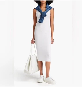 ENZA COSTA optic white Ribbed jersey midi dress size M - Picture 1 of 8