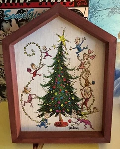 Dr. Seuss Designs 2019 Grinch Merry Christmas Tree Whoville Wooden Framed Art - Picture 1 of 5
