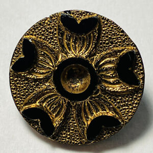 Antique Vintage Victorian Black Glass Button With Gold Luster 5/8”