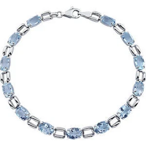Pulsera de topacio azul cielo ovalado 7,15" en oro blanco 14 K - Imagen 1 de 3