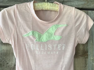 Girls Vintage HOLLISTER Short Sleeve Semi Sheer Pink Fitted Seagull Logo Tee S - Picture 1 of 7