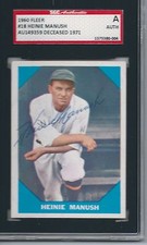 AUTOGRAPHED 1960 Fleer Heinie Manush Card #18 - SGC Slabbed