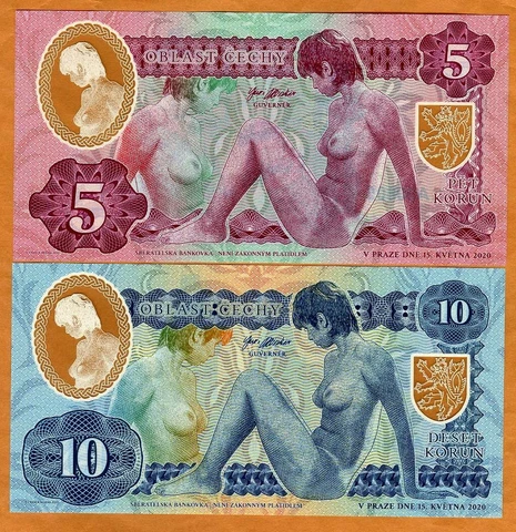 SET Czech Bohemia, 5 - 10 Korun, 2020 Nude, Clear Window Polymer, Matching S/Ns Cover