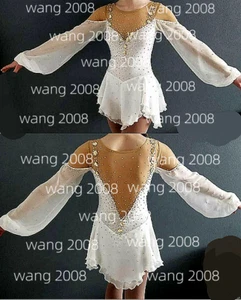 Ice skating dress Competition Figure Skating Twirling Costume white - Afbeelding 1 van 5