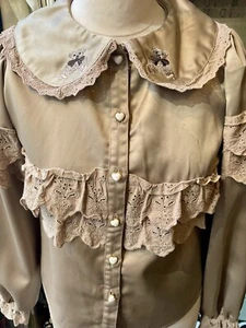 Japanese Lolita Teddy Print Beige Blouse - Size 10 - Picture 1 of 9