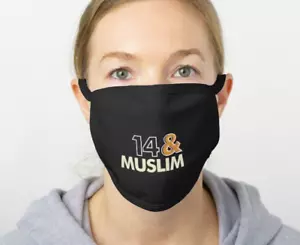 ISLAMIC FACE MASK "14 & MUSLIM" LOGO PROTECTIVE COVERING CHILDREN UNISEX BLACK - Picture 1 of 4