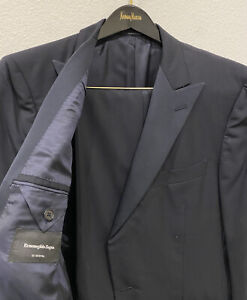ERMENEGILDO ZEGNA Blue Wool Tuxedo Suit 42R One Button Jacket + Pants  34 x 31
