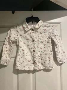 Tahari Girl Denim Jacket Girls Size 5/6 Beige Floral - Picture 1 of 6