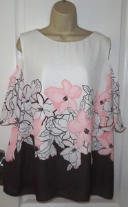 Womens🦋ROMAN🦋multi flowers cold shoulder lined chiffon blouse size18/20 - Picture 1 of 4