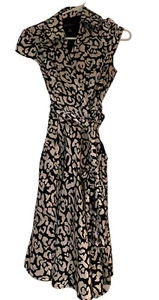INC International Concepts 100% Silk Faux Wrap Dress Sz 6 Black White READ - Picture 1 of 7