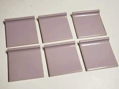 Lote Antigo 6 Azulejos de Borda de Enseada Cerâmica TILECREST Anos 1960 4 1/4" Lilás Roxo Brilho Novo em folha - Imagem 1 de 4