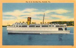 Postkarte S.S. Del-Mar-Va Schiff Fähre Norfolk Va Leinen unbesendet - Bild 1 von 2