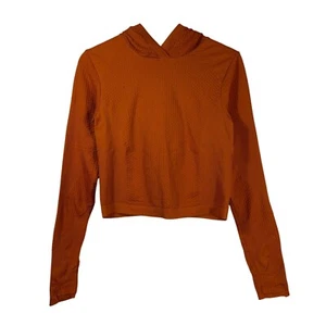 Camisa Athleta Para Mujer Flurry Sin Costuras Recortada Con Capucha Manga Larga Naranja Talla S - Imagen 1 de 6