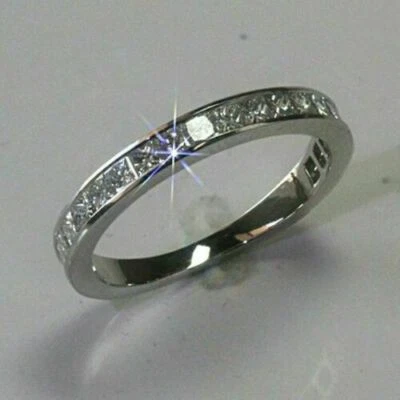 2ct Princess Moissanite Channel Set Eternity Engagement Ring Band 14k White Gold - Image 1 of 3