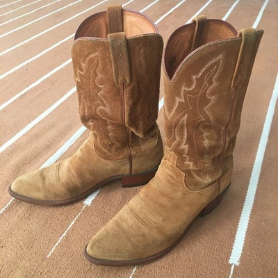 Lucchese 1883 Tan Suede Roughout Cowboy Boots – Men's Size 10 1/2 D – Very Nice! - Photo 1/4
