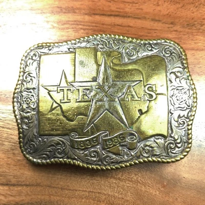 80's Crumrine Western Texas Star Engraved Silver Plated Rodeo Cowboy Belt Buckle - Image 1 of 4
