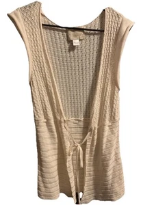 Old Navy M Ivory Sleeveless Open Tie Cardigan Sweater Vest Hippee Boho Chic Ange - Imagen 1 de 11