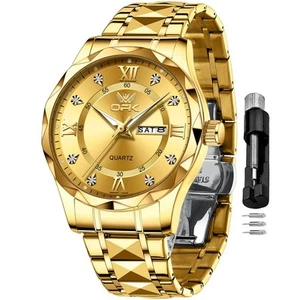Gold Men's Watch Casual Stainless Steel Dress Waterproof Men Wrist Watch Diam... - Picture 1 of 9