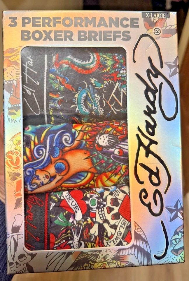 Paquete de 3 calzoncillos boxer de rendimiento Ed Hardy para hombre ropa interior inspirada en tatuajes talla XL Foto 1 de 4
