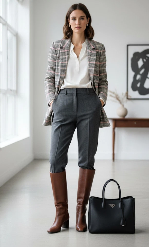 Blazer Loft Mujer 12 Rosa Negro Cuadros Un Botón Forrado Chaqueta Trabajo Carrera Foto 1 de 4