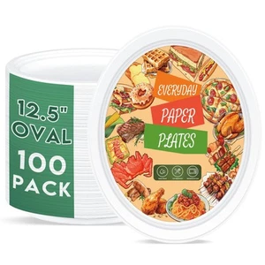 100% Compostable Oval Paper Plates 12 inch Bulk 100 Count, Heavy Duty Large D... - Picture 1 of 7