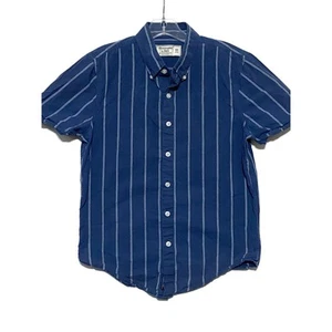 Abercrombie & Fitch Blue Button Down Short Sleeve Shirt White Striped Mens XS - Picture 1 of 8