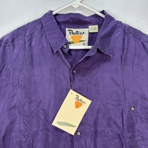 Vintage Protest 100% Silk Shirt Mens XL Purple Button Up Long Sleeve Pocket Y2k - Picture 1 of 8