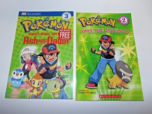 Lot of 2 Pokemon SC Books Explore w Ash & Dawn DK - Save The Shieldon Scholastic - Foto 1 di 5