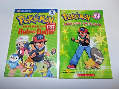 Lot of 2 Pokemon SC Books Explore w Ash & Dawn DK - Save The Shieldon Scholastic - Image 1 of 4