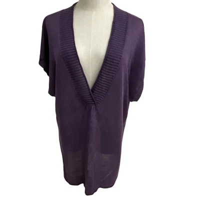 Top túnica Coldwater Creek mezcla de lino púrpura tejido manga corta para mujer Foto 1 de 4