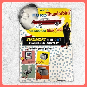 Letrero publicitario vintage Sylvania Flashbulb de la década de 1950 • Premio Ford Thunderbird 1957 - Imagen 1 de 17