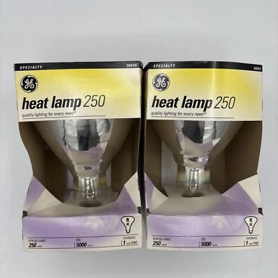 NEW! 2 GE Heat Lamp Bulb 250W Clear BR40 Med Base 120V Infrared Reflector Bulbs - Image 1 of 4