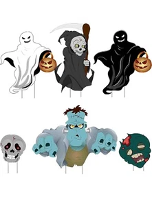 6 PCS Halloween Decorations Witch Skeleton and Ghost Silhouette Yard Signs for H - Picture 1 of 7