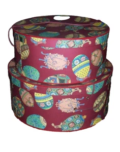 Vintage CBK Hat Boxes TWO Nesting Storage Boxes Faberge Eggs ~ 16" & 14" - Picture 1 of 4