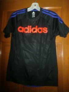 NWOT ADIDAS YOUTH Black Athletic Shirt S/Sl 3 Purple Stripes Sz:14-16 Youth - Picture 1 of 4