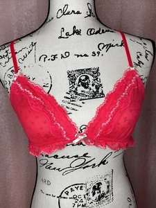 Victorias Secret Red Unlined Bralette Bra Lace Polka Dot Ruffle Racerback M Sexy - Picture 1 of 8
