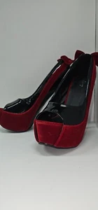 Show Story Damen-Slipper Peep Toe schwarz rot hohe Plateau-Absätze Größe US 8 - Bild 1 von 7