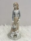 Vintage Kpm Porcelain Figurine 8.5” Girl With Flowers And Bunnies