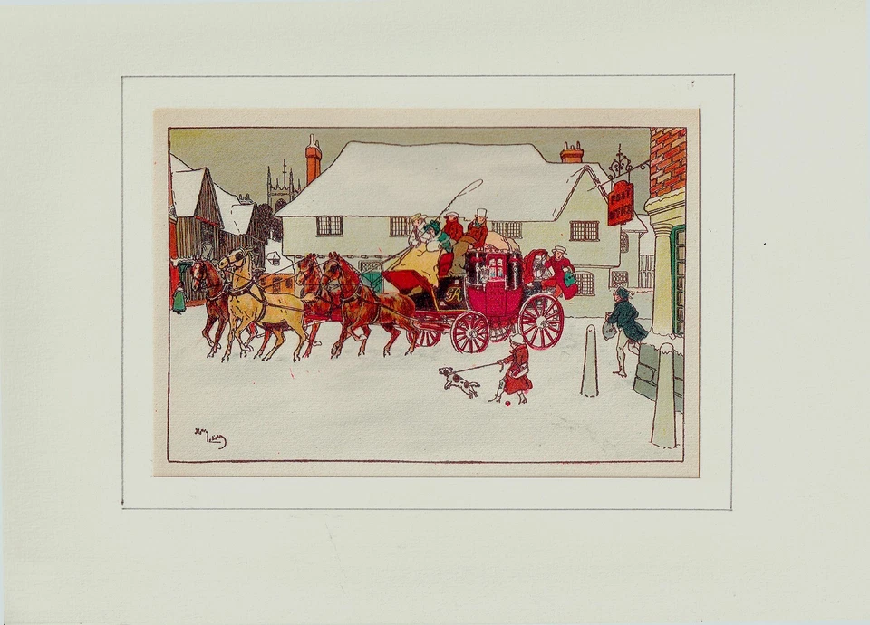 Lithographie Harry ELIOTT (1882-1959) Halte à la Poste, signé Début XXè - Photo 1/1