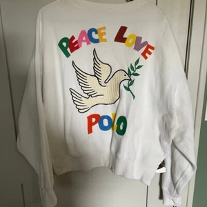 Polo Ralph Lauren Peace Love Polo Embroidery Logo Womens Medium Crewneck White - Picture 1 of 5